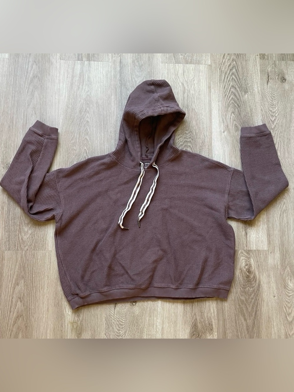 aerie Waffle-Knit Hooded Pullover Sweater - Brown